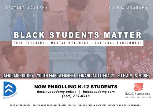 This is a flyer for Destiny Academy - a tutoring program for Black students.
